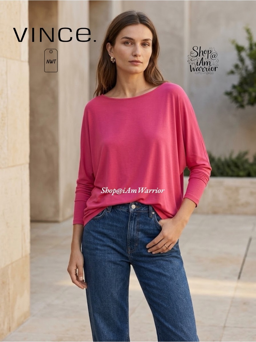 Vince NWT Raspberry Pink Modal Viscose Dolman Batwing Top